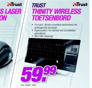 Promotions Thinity wireless toetsenbord - Trust - Valide de 06/12/2010 à 04/01/2011 chez CBM ICT Solutions