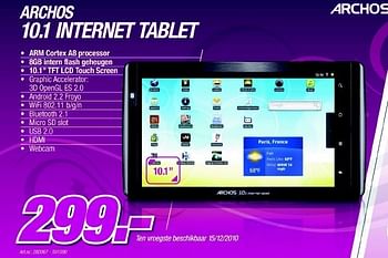 Promotions Internet tablet - Archos - Valide de 06/12/2010 à 04/01/2011 chez Van Roey Automation