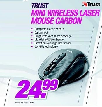 Promoties Mini wireless laser mouse carbon - Trust - Geldig van 06/12/2010 tot 04/01/2011 bij Van Roey Automation