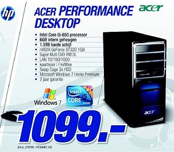 Promotions Performance desktop - Acer - Valide de 06/12/2010 à 04/01/2011 chez Van Roey Automation