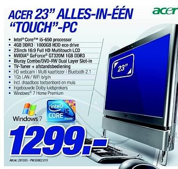 Promoties Alles-in-een touch-pc - Acer - Geldig van 06/12/2010 tot 04/01/2011 bij Van Roey Automation
