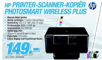 Promotions Printer-scanner-kopier photosmart wireless plus - HP - Valide de 06/12/2010 à 04/01/2011 chez Van Roey Automation