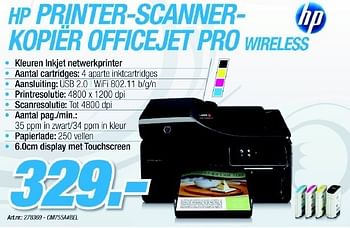 Promoties Printer-scanner-kopier officejet pro wireless - HP - Geldig van 06/12/2010 tot 04/01/2011 bij Van Roey Automation