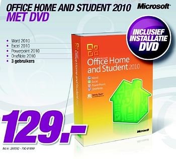 Promotions Office home and student 2010 - Microsoft - Valide de 06/12/2010 à 04/01/2011 chez VCD