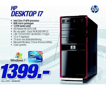Promotions Desktop i7 - HP - Valide de 06/12/2010 à 04/01/2011 chez VCD