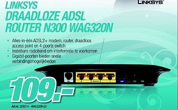 Promotions Draadloze adsl router n300 - Linksys - Valide de 06/12/2010 à 04/01/2011 chez VCD