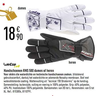 Promoties Handschoenen dames of heren - Wed'ze - Geldig van 07/12/2010 tot 24/12/2010 bij Decathlon