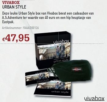 Promoties Urban style - Vivabox - Geldig van 08/12/2010 tot 31/12/2010 bij A.S.Adventure