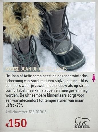 Promoties Joan of arctic laars - Sorel - Geldig van 08/12/2010 tot 31/12/2010 bij A.S.Adventure