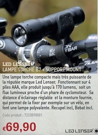 Promoties LAMPE TORCHE B7 + SUPPORT MOUNT - LED Lenser - Geldig van 08/12/2010 tot 31/12/2010 bij A.S.Adventure