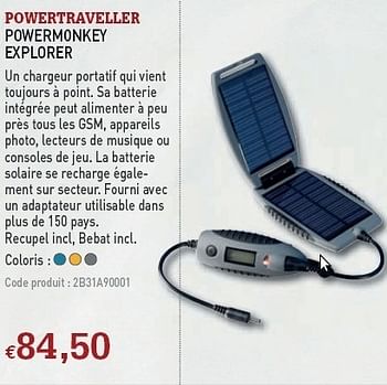 Promotions POWERMONKEY EXPLORER - Powertraveller - Valide de 08/12/2010 à 31/12/2010 chez A.S.Adventure