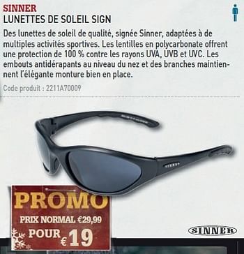 Promotions LUNETTES DE SOLEIL SIGN - Sinner - Valide de 08/12/2010 à 31/12/2010 chez A.S.Adventure