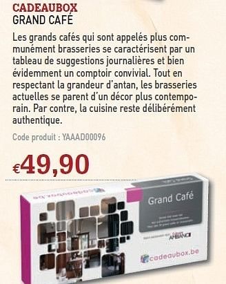 Promotions GRAND CAFÉ - Cadeaubox.be - Valide de 08/12/2010 à 31/12/2010 chez A.S.Adventure