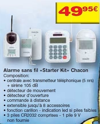 Promotions Alarme sasns fil Starter Kit - Chacon - Valide de 08/12/2010 à 31/12/2010 chez BricoPlanit