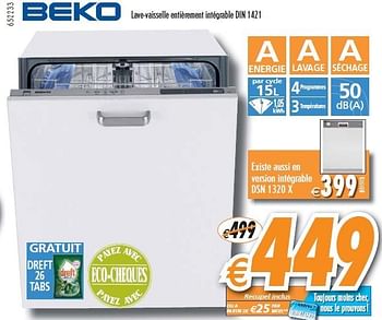 Promotions Lave-vaisselle entièrement intégrable  - Beko - Valide de 08/12/2010 à 31/12/2010 chez Krefel