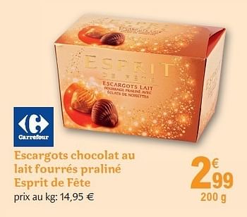 Chocolat escargot praliné ESPRIT DE FETE : la boite de 300g à Prix Carrefour