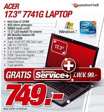 Promotions Laptop - Acer - Valide de 20/12/2010 à 15/01/2011 chez Auva