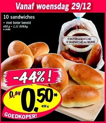 Promoties 10 sandwiches - Bakkerij - Geldig van 29/12/2010 tot 31/12/2010 bij Lidl