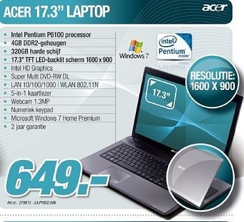 Promotions Laptop - Acer - Valide de 05/01/2011 à 22/01/2011 chez Auva