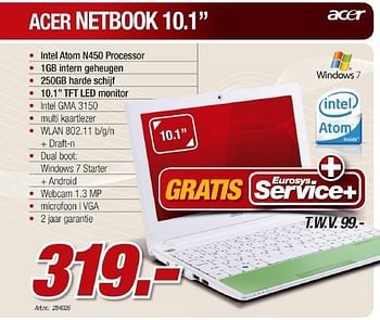 Promotions Netbook - Acer - Valide de 08/03/2011 à 07/04/2011 chez Auva
