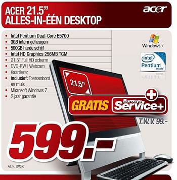 Promotions Alles-in-een desktop - Acer - Valide de 08/03/2011 à 07/04/2011 chez Auva