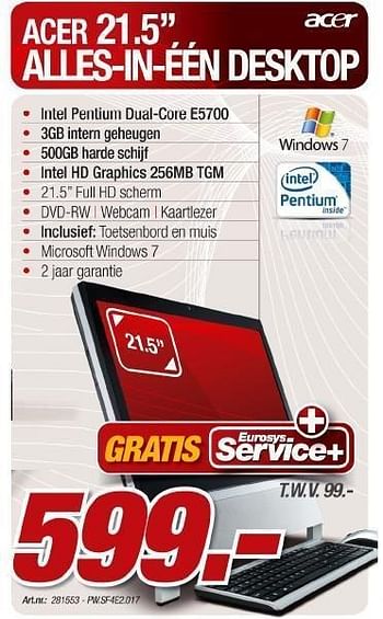 Promotions Alles-in-een desktop - Acer - Valide de 23/03/2011 à 16/04/2011 chez Auva