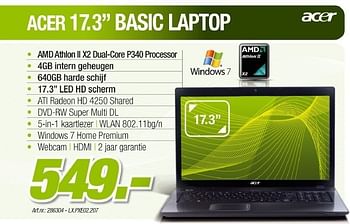 Promoties Basic laptop - Acer - Geldig van 23/03/2011 tot 16/04/2011 bij Auva