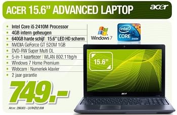 Promoties Advanced laptop - Acer - Geldig van 23/03/2011 tot 16/04/2011 bij Auva