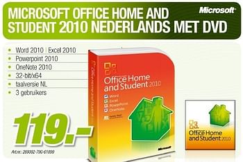 Promoties Office home and student 2010 nederlands met dvd - Microsoft - Geldig van 23/03/2011 tot 16/04/2011 bij Auva