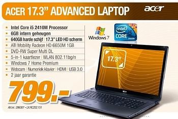 Promotions Advanced laptop - Acer - Valide de 23/03/2011 à 16/04/2011 chez Auva