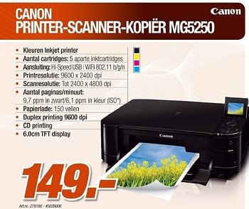 Promotions Printer-scanner-kopier - Canon - Valide de 23/03/2011 à 16/04/2011 chez Auva