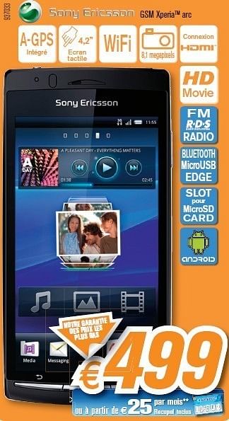 Promotions Gsm - Sony Ericsson - Valide de 28/03/2011 à 24/04/2011 chez Krefel