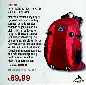Promoties Daypack wizard air 24+4 daypack - VAUDE - Geldig van 30/03/2011 tot 17/04/2011 bij A.S.Adventure
