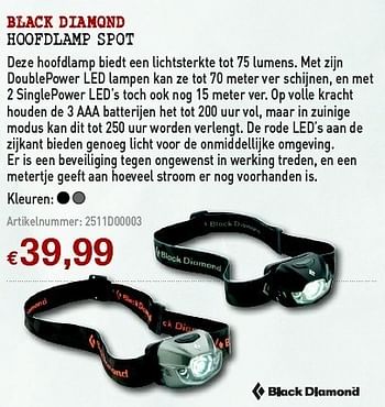 Promoties Hoofdlamp spot - Black Diamond - Geldig van 30/03/2011 tot 17/04/2011 bij A.S.Adventure