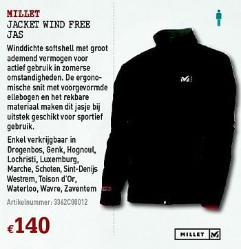 Promoties Jacket wind free jas - MILLET - Geldig van 30/03/2011 tot 17/04/2011 bij A.S.Adventure