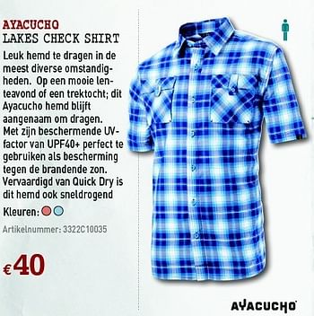 Promoties Lakes check shirt - AYACUCHO - Geldig van 30/03/2011 tot 17/04/2011 bij A.S.Adventure