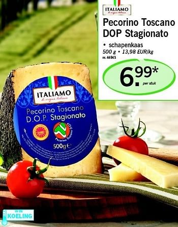 Promoties Pecorino toscano dop stagionato - Italiamo - Geldig van 31/03/2011 tot 02/04/2011 bij Lidl