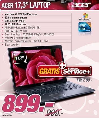 Promotions Laptop - Acer - Valide de 16/04/2011 à 17/05/2011 chez Auva