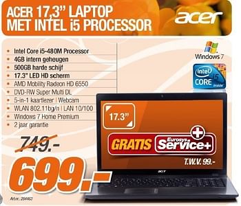 Promotions Laptop - Acer - Valide de 16/04/2011 à 17/05/2011 chez Auva