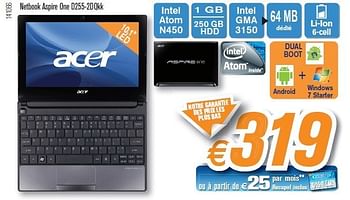 Promotions Netbook - Acer - Valide de 26/04/2011 à 22/05/2011 chez Krefel