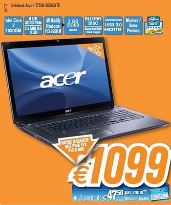 Promotions Notebook - Acer - Valide de 26/04/2011 à 22/05/2011 chez Krefel
