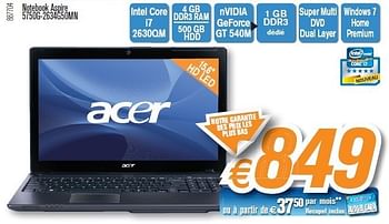 Promotions Notebook - Acer - Valide de 26/04/2011 à 22/05/2011 chez Krefel