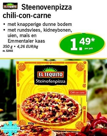 Promoties Steenovenpizza chili-con-carne - El Tequito - Geldig van 28/04/2011 tot 30/04/2011 bij Lidl