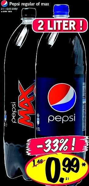 Promoties Regular of max - Pepsi - Geldig van 30/04/2011 tot 30/04/2011 bij Lidl