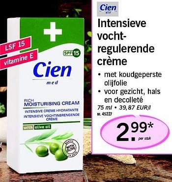 Promoties Intensieve vochtregulerende crème - Cien - Geldig van 05/05/2011 tot 07/05/2011 bij Lidl