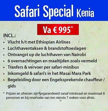 Promoties Safari special kenia - Huismerk Connections - Geldig van 10/05/2011 tot 31/10/2011 bij Connections