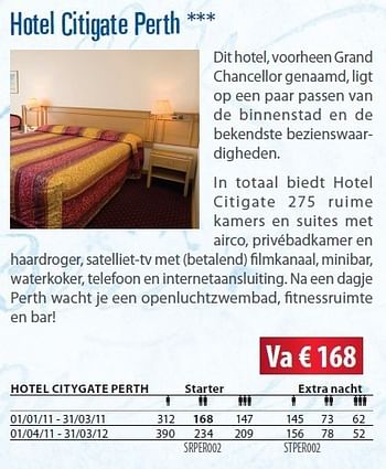Promoties Hotel citigate perth - Huismerk Connections - Geldig van 10/05/2011 tot 31/03/2012 bij Connections