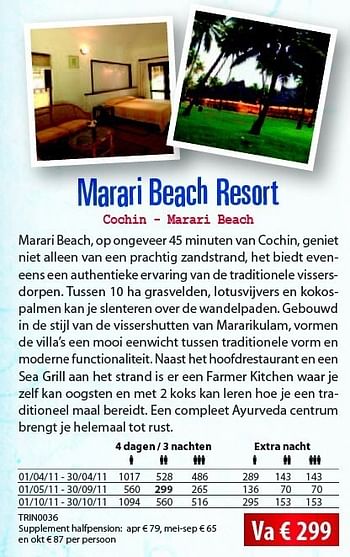 Promoties Marari beach resort - Huismerk Connections - Geldig van 10/05/2011 tot 31/10/2011 bij Connections