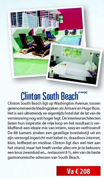 Promoties Clinton south beach - Huismerk Connections - Geldig van 10/05/2011 tot 31/10/2011 bij Connections