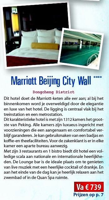 Promoties Marriott beijing city wall - Huismerk Connections - Geldig van 10/05/2011 tot 31/12/2011 bij Connections